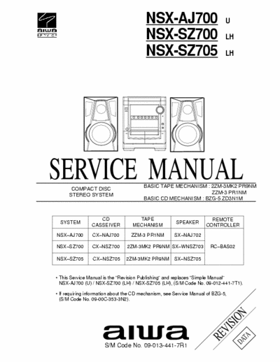 Aiwa NSX-AJ700, NSX-SZ700, NSX-SZ705 Service Manual Cd Stereo System - Type U, LH - Tape mech. 2ZM-3MK2 PR9NM, Cd mech. BZG-5 ZD3N1M - (5.124Kb) 3 Part File - pag. 38